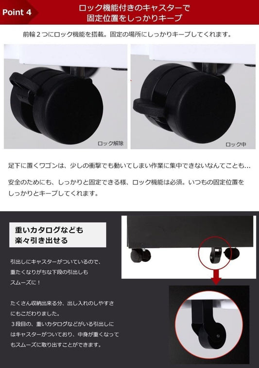 サイドワゴン 3段オールロック 幅390×奥行450×高さ600mm スチール製 ペントレー シリンダー錠 完全完成品 組立て不要