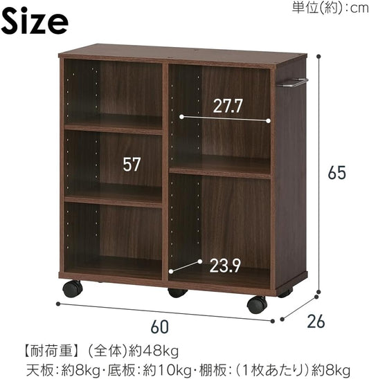 棚 キッチンワゴン カート 収納 収納棚 ラック 調味料ラック おもちゃ キッチン 本棚 幅60×奥行26×高さ65cm 取っ手 キ