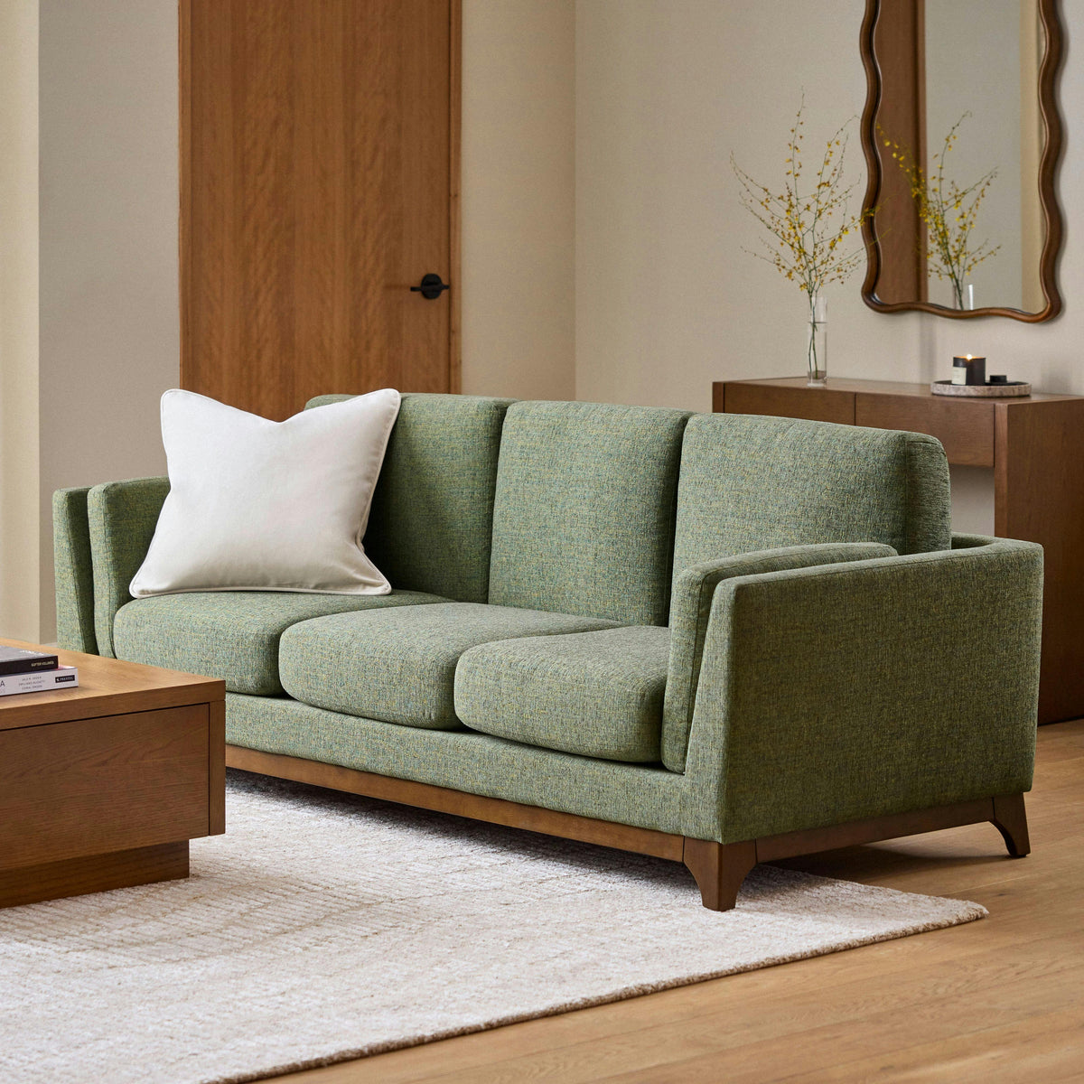 Ceni 83" Sofa - Hemlock Green and Walnut