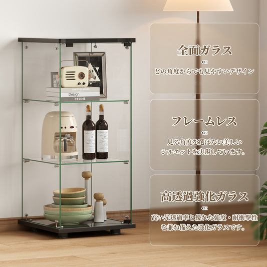 ガラスディスプレイキャビネット 3段 幅40×奥行40×高さ90cm 強化ガラス 全面ガラス コレクションケース フィギュアケース