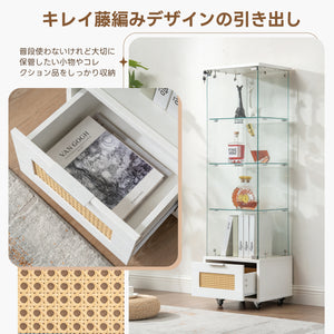 コレクションケース 引き出し付き ガラスディスプレイキャビネット フィギュアケース 4段 強化ガラス 全面ガラス ホワイト