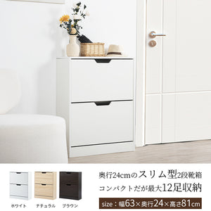 下駄箱 2段 2層 シューズラック 玄関収納 ひとり暮らし スリムタイプ 靴収納棚 安定
