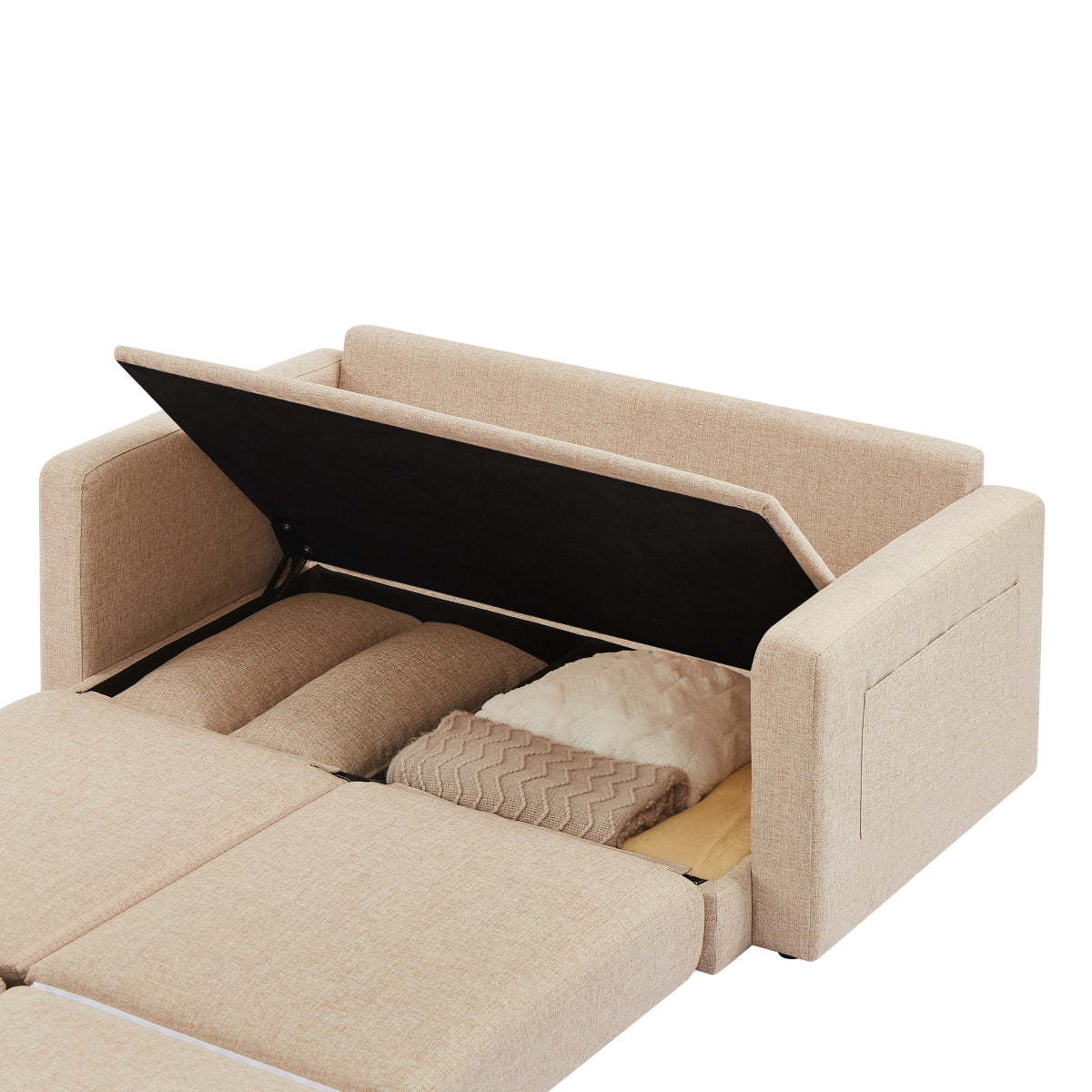 2 seater sofa ソファ 2人掛け 収納付き ファブリック 両側に肘掛け付き 木脚外し可能 ローソファ コンパクト ひとり暮らし カウチソファー