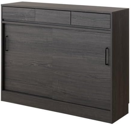 引出し付き引戸式カウンター 下収納キャビネット 幅110 奥行32.5 高さ87.5 cm ブラック 背面化粧仕上げ キッチン キッチン収納 引き戸