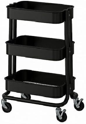 イケア RASKOG ロースコグ ワゴン 28x38x61cm 小サイズ キッチンワゴン 3段 キャスター付き v0055 (S ブラック)
