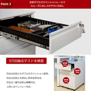 オフィスワゴン デスクワゴン 完成品 サイドワゴン 大容量 3段 組立て不要 キャスター付き 鍵付き サイドデスク A4 ファイル デスクキャビ
