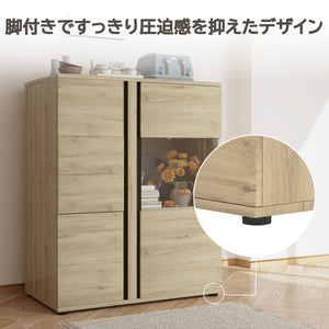 キャビネット 収納棚 食器棚 幅80cm×奥行41.5cm×高さ100cm サイドボード リビングボード チェスト キッチンカウンター レンジ台 ナチュラル