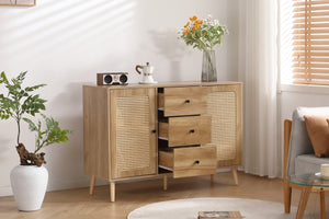 キャビネット サイドボード チェストラタン調 ラタン風 引き出し付き 収納棚 リビングボード ローボード 収納チェスト2段 扉付き 洋服
