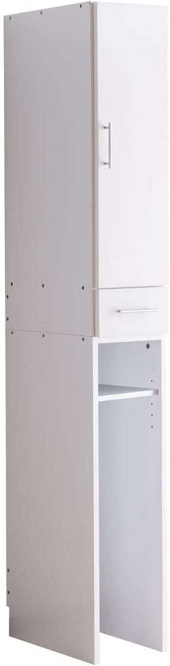 アスクリエイト キッチンラック ダストボックス上収納 １枚扉タイプ 木製 幅25cm 奥行45 高さ178cm ホワイト KS-201