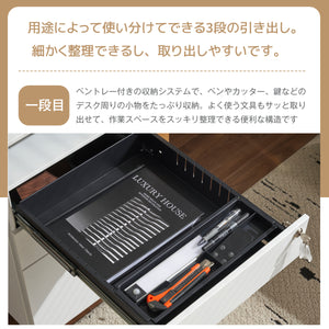 デスクワゴン サイドワゴン ラック 鍵付き キャスター付き 脇机 オフィス 収納 3段 スチール ホワイト
