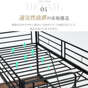 ロフトベッド デスク付き パイプベッド シングル 木 収納 北欧風 子供部屋 スチール 耐震 ベッド