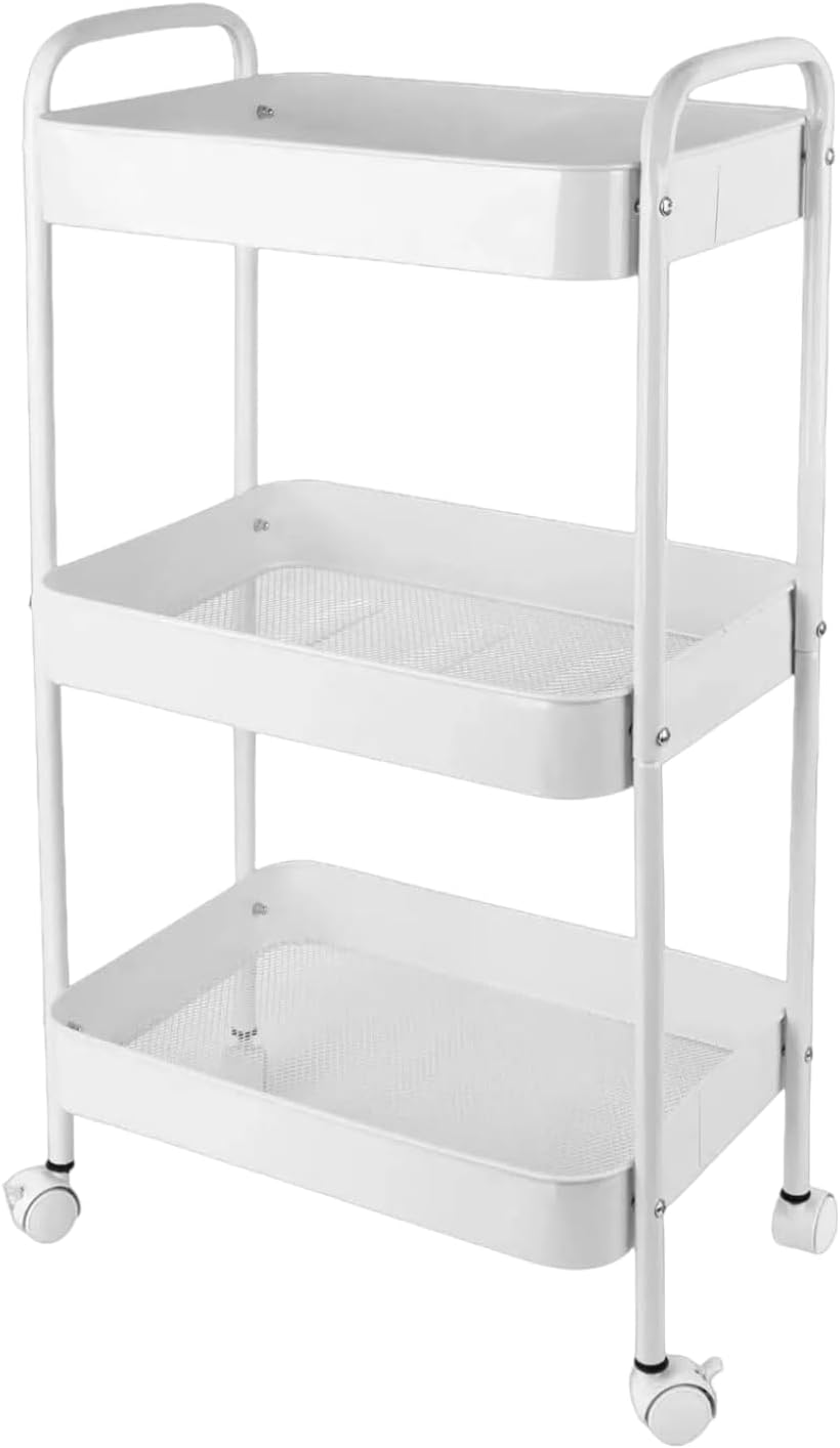 キャスター付きワゴン 3段 キッチン 収納ラック 移動式わごん 洗面所 三段カートスチール製 隙間収納 台所 組立簡単 白