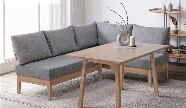 ダイニングセット 〔 L字3点セット テーブル 約120cm 背付きベンチ アーム付きベンチ 〕 グレー 天然木 組立品 top1-ds-2547832