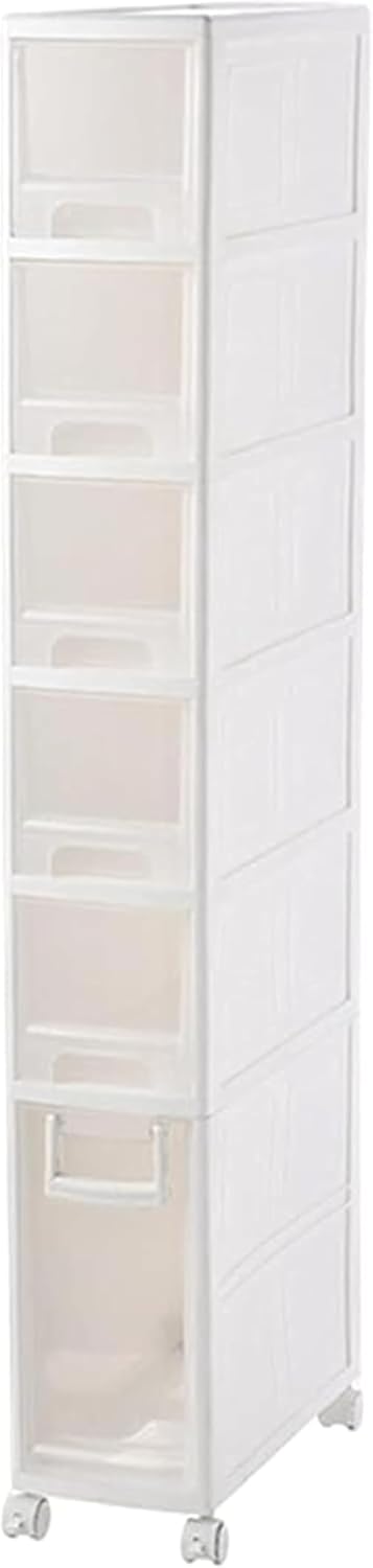 隙間収納キャビネット 細長タイプ 16cm 幅 プラスチック半透明 引き出し式 キャスター付き 洗濯台 キッチン 浴室 壁棚使用可能 洗剤 調味料 洗面器収納ラ
