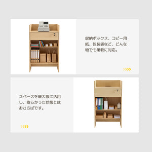 受付カウンター 収納付き レジカウンター 鍵付き引き出し 静音レール 配線穴付き 幅580×奥行500×高さ1000mm 受付台 作業台 レンジ台 ベージュ