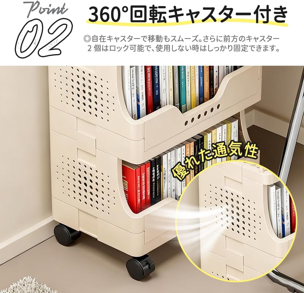 ワゴン キャスター付き 5段 スリム 収納ラック 耐荷重10kg PP製 ラクラク組み立て (ホワイト 5段)