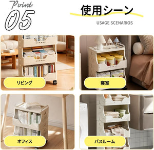 ワゴン キャスター付き 5段 スリム 収納ラック 耐荷重10kg PP製 ラクラク組み立て (ホワイト 5段)
