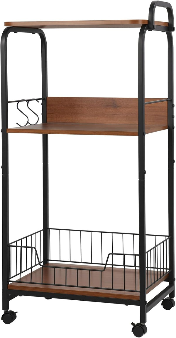 キッチンワゴン レンジ台 3段 幅43×奥行30×高さ88cm キッチンラック 収納ワゴン 収納カート 炊飯器置き台 ブラウン