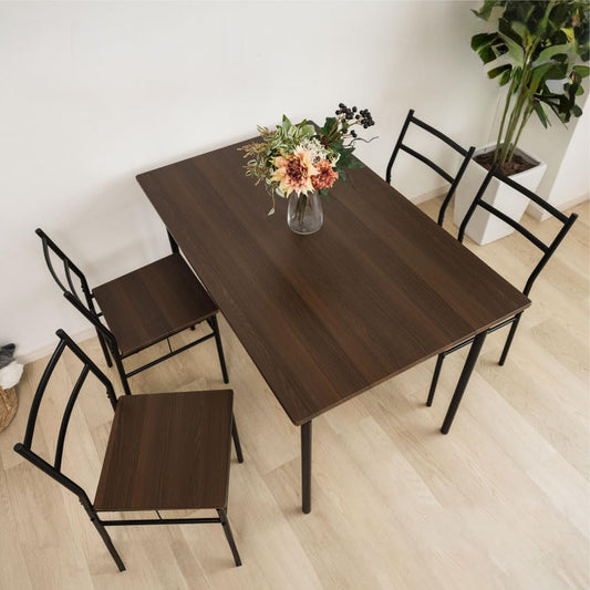 ダイニングテーブルセット 4人用 5点セット 幅110cm 木目調 コンパクト 組み立て品 チェア4脚付き 食卓 リビング用テーブルセット (ウォール