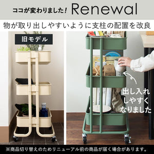 キッチンワゴン ワゴン 調味料ラック バスケットラック 収納ワゴン 3段 キャスター付 幅44.5×奥行35×高さ78cm ホワイト KW-L0
