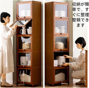幅わずか32cmのスリムなキッチンキャビネットは、隙間収納に最適ですすりガラス の透明扉、3段/4段/5段タイプから選択可能、防塵・防湿機能など、キッチンやリビ