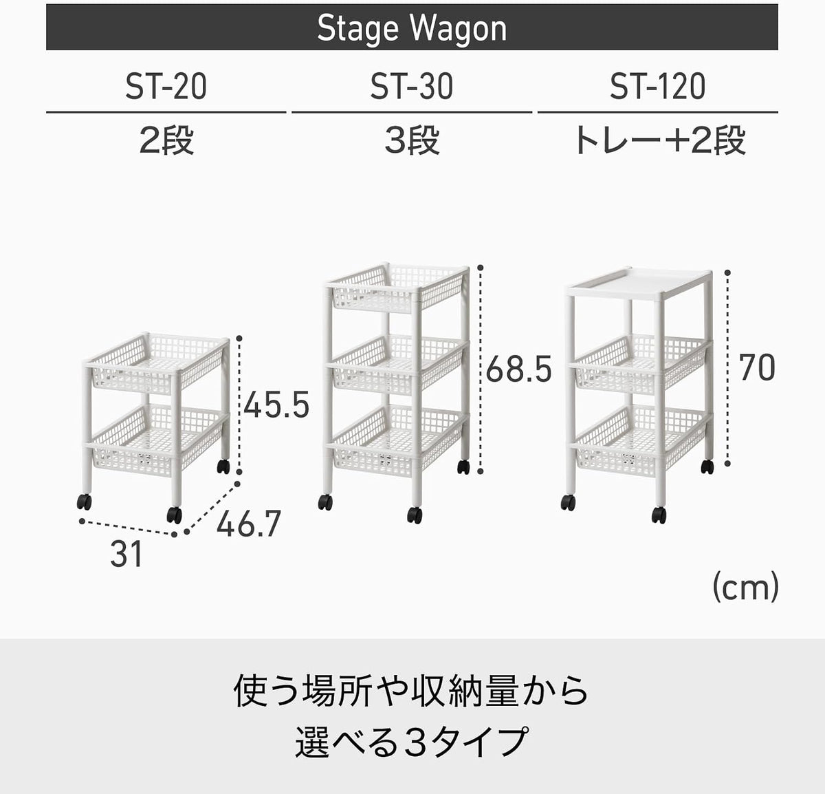 キッチンワゴン 収納 ステージワゴン ストーングレー ST-30 サイズ/約幅31.8×奥行46.7×高さ70cm キャスター付