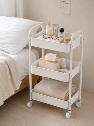 キッチンワゴン ワゴン 3段 炭素鋼 収納ラック キッチン 寝室 リビング用 ホワイト