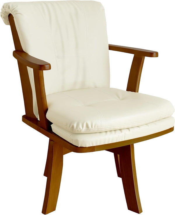 カグワールド ダイニングチェア 回転 カフェチェア 1脚 肘付き ふかふか 北欧 PVCレザー 椅子 ミディアムブラウンMBR