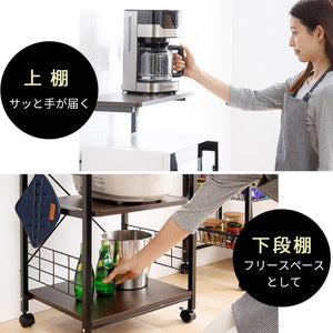 レンジ台 幅50 レンジラック 幅50×奥行43×高さ130cm コンパクト スライド棚 ストッパー付きキャスター 組立品 ブラウン RGK-49BN