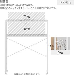 キッチンラック ゴミ箱上ラック 幅80×奥行40×高さ100cm 全体耐荷重105kg 7色展開 高さ5段階調整可能 2口コンセント・フック・キャスター付き ク