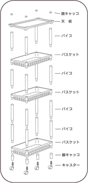 キッチンワゴン ヴィータ ロングラックT4段 キャスター付 3749