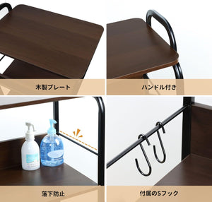 キッチンワゴン 天板付き キッチン ラック 収納 棚 キャスター付き 3段 レンジ台 バスケットラック 炊飯器 調味料 小物 台所 洗面所 居間 リビング カー