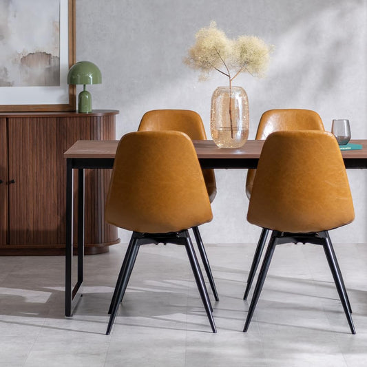 ダイニングチェア PUレザー イス 食卓椅子 HOWARD CHAIR(ハワードチェア) 2脚セット販売 【回転脚】 レザー キャメル