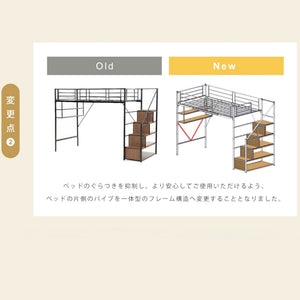 ロフトベッド 片側手すり付き 収納付き パイプベッド シングルベッド 木 北欧風 子供部屋 スチール 耐震 ベッド