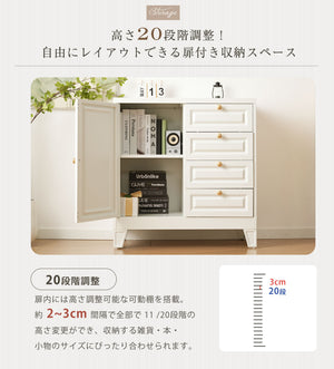 キャビネット スチール製 デスクワゴン 引き出し サイドボード チェスト 収納棚 リビングボード 両開き扉 大容量収納 テレビ台 作業台 ホワイト
