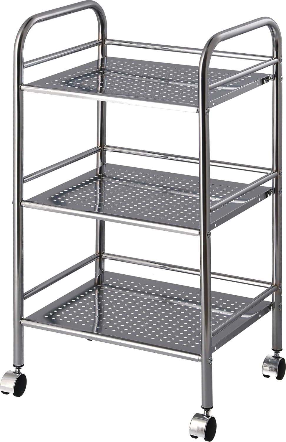 キッチンワゴン ラック 3段 幅40×奥行32×高さ74.5cm シルバー キッチン収納 スチール キャスター付き 組立商品 93397
