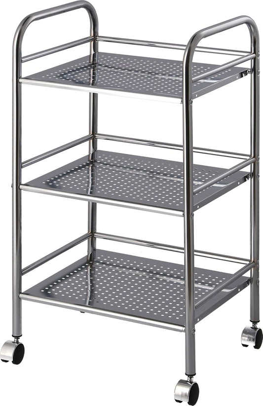 キッチンワゴン ラック 3段 幅40×奥行32×高さ74.5cm シルバー キッチン収納 スチール キャスター付き 組立商品 93397