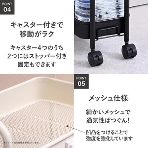 キッチンワゴン キャスター付き 3段 スリム 幅43.5×奥行18.5×高さ74.5cm ワゴン 隙間収納 組立かんたん マットホワイトLBW-3S(MWH)