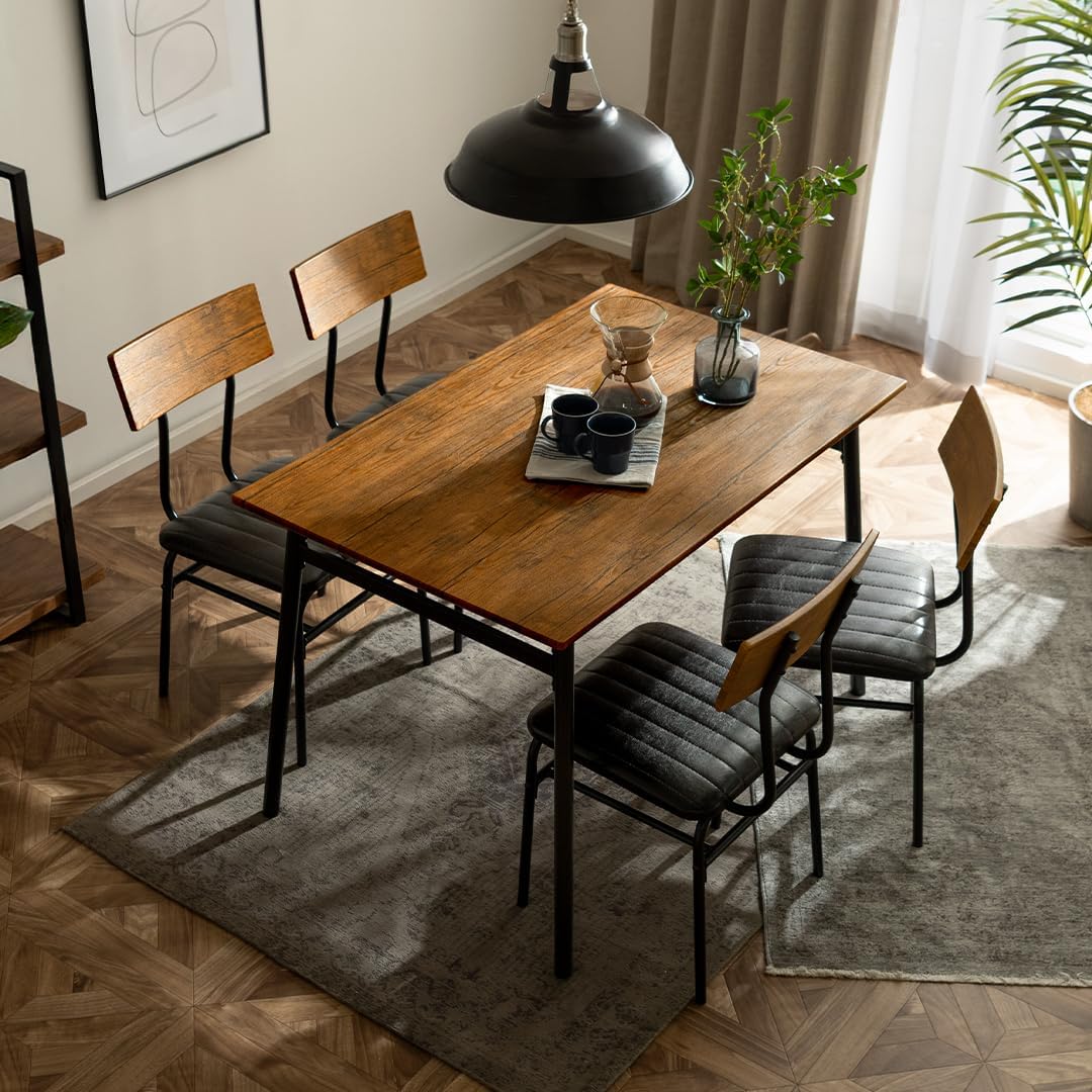 ダイニングテーブルセット 4人用 食卓 カフェテーブル 110cm幅 ヴィンテージ風ダイニングセット Levi〔リーバイ〕 (5点セット/ブラウン)