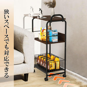 キッチンワゴン 天板付き キッチン ラック 収納 棚 キャスター付き 3段 レンジ台 バスケットラック 炊飯器 調味料 小物 台所 洗面所 居間 リビング カー