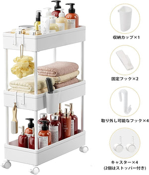 キッチンワゴン キャスター付き ワゴン 隙間収納 スリム 収納カート キッチン 洗面所 収納 13.5cm 18cm 22cm 冷蔵庫横 台所 浴室 トイレ 細