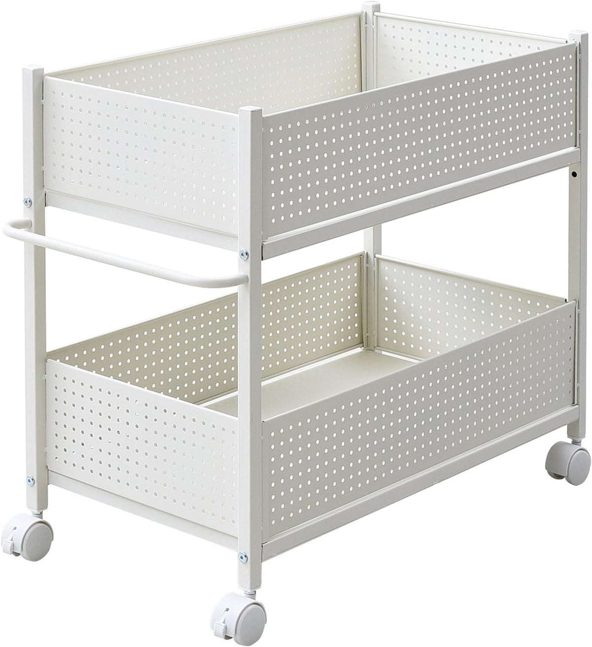 押入れ(クローゼット)収納 ラック 幅38×奥行75×高さ64.5cm 取っ手 ストッパー付きキャスター 上段下段かご 横板が取り外せる 組立品 ホワイト/ホワ
