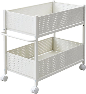 押入れ(クローゼット)収納 ラック 幅38×奥行75×高さ64.5cm 取っ手 ストッパー付きキャスター 上段下段かご 横板が取り外せる 組立品 ホワイト/ホワ