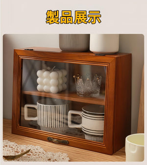 木製コレクションケースデスクトップ自然木目展示ケースアクリルミニ収納透明収納ケース2段棚タイプです (小さめのブラウンです)