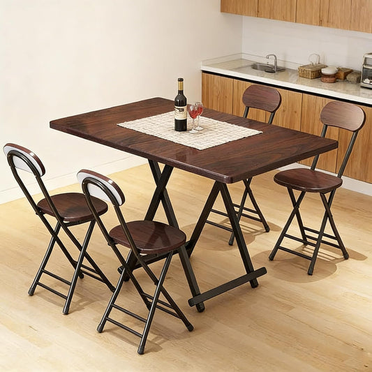 折りたたみテーブル&チェアセット 120×60×74cm ダイニングテーブル パイプ椅子 完成品 在宅ワーク 勉強机 作業台 食卓 パソコン デスク 5点セット