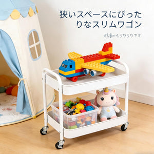 ワゴンキャスター付き 2段 収納ラック キッチン デスク下 洗面所 収納 白 冷蔵庫脇のペットボトル 幅42×奥行30×高さ43.5cm 移動式 すきま