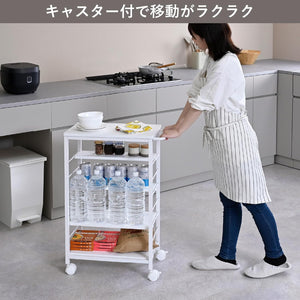 キッチンワゴン 【全体耐荷重66kg】 幅30×奥行50(56)×高さ85cm 5段 棚板かんたん高さ調節 取っ手 ストッパー付きキャスター 組立品 ナチュラル