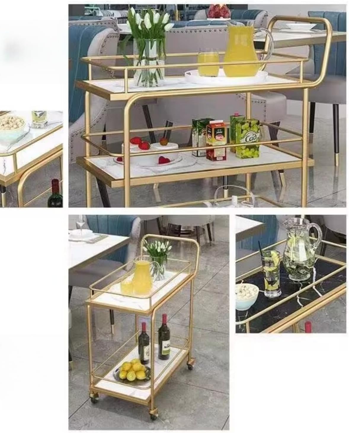 キッチンカート キッチン収 納カート 2/3段 配膳車 透明で美しい質感 多層鉄アート 二重層収 納 塗装された鉄 強力な耐荷重能力 容量を増やす ユニバーサル