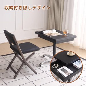 昇降式 折りたたみダイニングテーブル キャスター付き 無段階高さ調節60~88cm 折り畳みダイニングテーブル