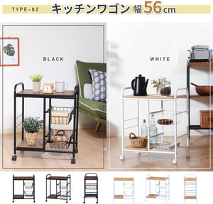 レンジ台 キッチンラック 幅51.5×41×高さ89.5cm ブラック ブラウン スライド棚 収納 レンジワゴン キャスター付き 15423